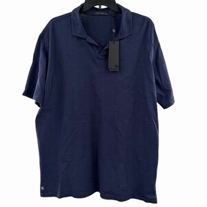 Greyson Alpha Slub Johnny Collar Polo Mens Size XL Navy Blue Embroidered Casual